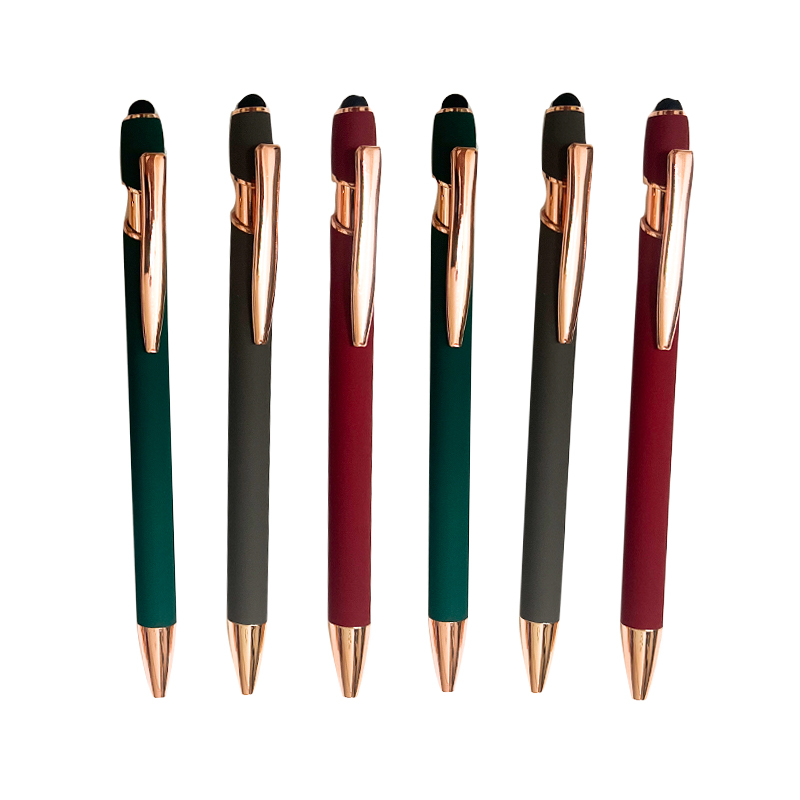 Новый мягкий стилус для сенсорного экрана с логотипом шариковая ручка пружины под заказ Китай Оптовая Продажа Роскошная металлическая шариковая ручка цвета розового золота