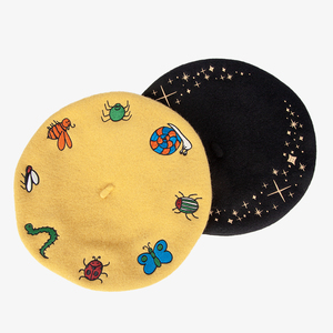 Élégant Béret de style français brodé personnalisé Boinas en laine noire pour filles - Product Image 1