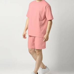 Ensemble assorti pour homme en coton 100 % respirant, léger, col rond, manches courtes, couleur unie, pour un usage quotidien estival. - Product Image 5