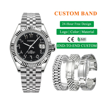 Montre pour homme de marque neuve, personnalisable avec logo, affichage du calendrier et bracelet en acier inoxydable, mouvement mécanique 8215