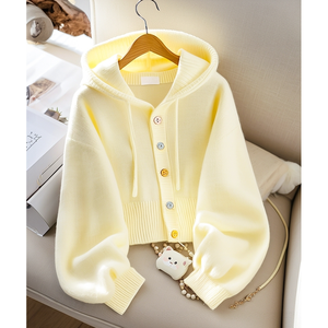 <span class=keywords><strong>Pull</strong></span> en maille douce de couleur bonbon d'automne, bouton, capuche moelleuse, <span class=keywords><strong>pull</strong></span> en maille pour femmes - Product Image 6