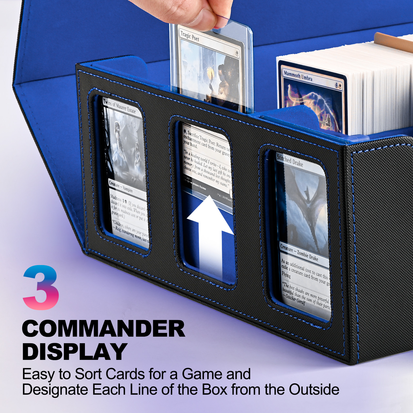 Juzi Custom 3 Row Card Deck Box with Commander Display Magnetic