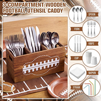 Organisateur de couverts en bois massif, design football, 3 sections, avec séparateur amovible pour la décoration de la table de cuisine et de salle à manger
