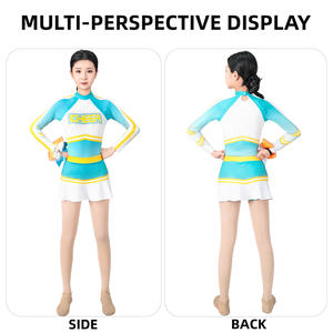 2025 Galaxy <span class=keywords><strong>Cheerleading</strong></span> Game Day <span class=keywords><strong>Uniforms</strong></span> Girls Set Custom Design Digitaal Printen Groen Wit Goud Trim Cheer Uniformen Jeugd - Product Image 5