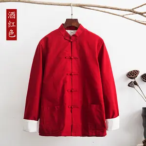 Хлопковый Традиционный китайский костюм Tang, верхняя одежда, мужская одежда с длинным рукавом, униформа для кунг-фу, Тай-Чи, демисезонная рубашка, блузка, пальто