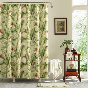 Stylish Green Striped Luxury Top Palmiers Bathrooms Decor Customized Water-Proof Fabric Shower <b>Curtain</b> with <b>Hook</b> Holes in Stock - Product Image 1