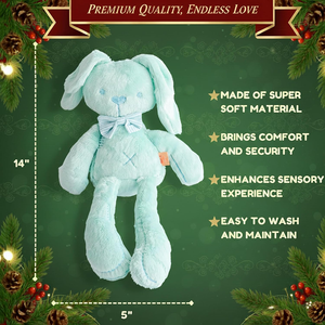 Conejo de Peluche Verde Menta con Orejas con Solapa Únicas, Lazo a Rayas, 14 Pulgadas, Juguete de Peluche para la Habitación del Bebé, Bordado - Product Image 3