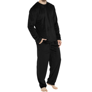 Ensemble de pyjama thermique en velours corail pour homme, couleur unie, polaire, 1 pièce, haut à manches longues et pantalon - Product Image 1