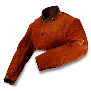 Manches de protection en cuir marron pour soudeur, résistantes à la chaleur et au feu - Product Image 1