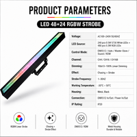 Barre de lumière LED à haute vitesse 1-30Hz 48+24 RGBW avec effets stroboscopiques et DMX512 pour scène, discothèque et DJ