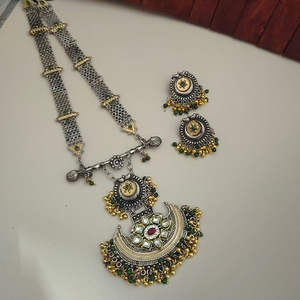 Oxidised Two Tone Necklace Earrings Set <b>Long</b> Necklace Jewellery Set for Women handmade bulk <b>product</b> customized - Product Image 1