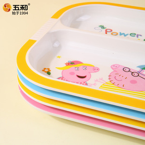 Wuhe Childrens Melamine Divided Plate Cartoon Design For Kids Dining 4 Compartment Rectangle Shape Food Safe - Product Image 4