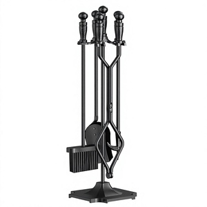 Cast Iron Fireplace Tool <b>Set</b> with Stand 5 Piece <b>Poker</b> Tongs Shovel Brush <b>Set</b> - Product Image 2