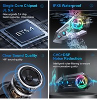 Headphone Helm Sepeda Motor Y12 dengan Radio FM Interkom Grup CVC+DSP Pengurangan Kebisingan IPX6 Bluetooth 5.3 Headset Panggilan Bebas Genggam