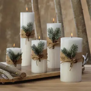 Velas para pilar branca de feliz natal, velas quadradas perfumadas/decorativas para casa