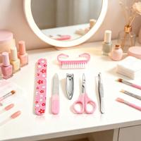 Ensemble de manucure floral rose 6 pièces, kit de soin des ongles portable, lime à ongles, coupe-ongles, pousse-cuticules, ciseaux, pincettes, brosse, pour la maison et les voyages