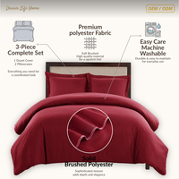 Ensemble de housse de couette 3 pièces en polyester 100% brossé doux, ultra-doux, respectueux de la peau, couleur unie, certifié OEKO-TEX, résistant à l'abrasion