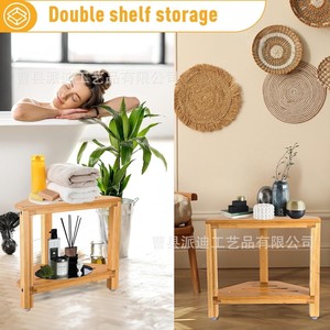 Tabouret de salle de bain en bambou Paddy à deux niveaux, antidérapant, avec étagère de rangement pour la douche et le changement de chaussures - Product Image 2