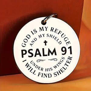 Vente en gros de porte-clés personnalisés avec des versets bibliques chrétiens inspirants, PSALM 91, pendentif rond, porte-clés unisexe classique pour cadeau - Product Image 5