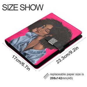 LABON-Agenda planificadora de piel sintética con hojas sueltas Afro para niñas y mujeres, cuaderno con impresión y horarios, color negro - Product Image 3