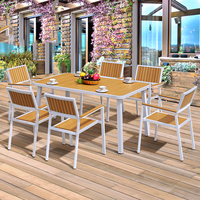 Ensemble de mobilier d'extérieur moderne en plastique et bois 6 places pour hôtels, écoles, parcs et jardins - Tables et chaises