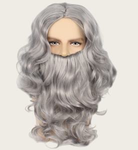 Perruque Père Noël <span class=keywords><strong>Barbe</strong></span> Partie Moyenne-Bleu Gris Blanc Long Cheveux Bouclés Cosplay pour Noël Halloween Costume Party - Product Image 5