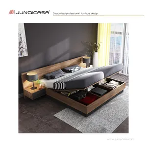 Decorações de sala de estar modernas personalizadas, decoração de madeira, cama dupla mdf com armazenamento e placa de cabeça