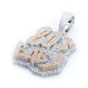 Iced Out Bling CZ Huruf 80-An Bayi Liontin Kalung Dua Nada Disepuh Zirkon Bayi Pesona Kalung Pria Wanita Hip Hop Perhiasan Baru - Product Image 3