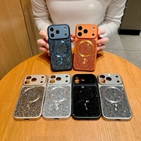 Coque de téléphone magnétique scintillante effet diamant pour iPhone 17 13 14 15 16 Pro Max 17 Air avec film de protection d'objectif en verre, antichoc, pour fille
