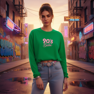 Camiseta de Punto de Manga Larga para Mujer, Estilo Y2K de los 90, con Logotipo Estampado por Transferencia Térmica, Cuello Redondo, Top Moderno, Spandex/Poliéster - Product Image 2