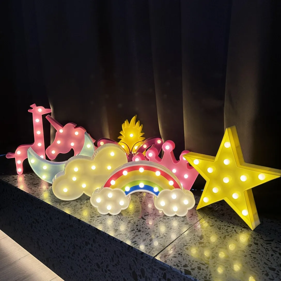 크리 에이 티브 어린이 장식 달 선인장 구름 빛 3D 램프 참신 플라밍고 스타 marquee 편지 led 야간 조명