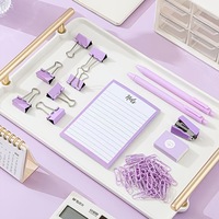 Juego de Papelería de Oficina de Plástico con Grapadora, Bolígrafo, Cuaderno, Grapas, Clips para Papel, Clips de Encuadernación - Accesorios de Escritorio 16x24CM