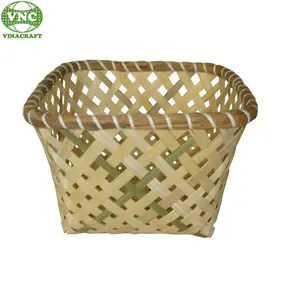 Rectangular hand woven with nice rim bamboo fruit basket bamboo woven colorful gift basket storage basket