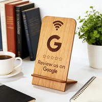 Support d'affichage personnalisé en bois massif pour avis Google avec support de code QR pour avis clients de restaurants et cafés