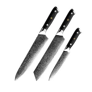 3 Pcs Damascus Knife Set AUS10 Japanese Damascus Steel Professional Chef Butcher Cleaver Paring Kitchen Knife