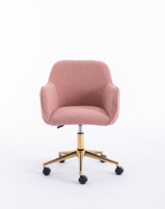 Modern Teddy Fabric Lift <strong>Chair</strong> with Adjustable Height 360 Degree Swivel Rotation Gold Metal Legs Universal Wheel <strong>Pink</strong> - Product Image 1