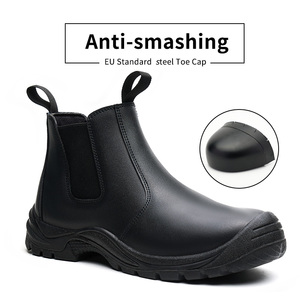 JM008-1 <strong>Waterproof</strong> Steel Toe <strong>Work</strong> Boot No Lace Black , ZG Safety Boot No Lace, Black Smooth Leather Chelsea <strong>Work</strong> Boots Anti-slip - Product Image 4