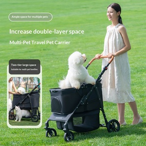 Poussette pour animaux de compagnie à double capacité détachable, 4 roues, en alliage d'aluminium, pliable, transporteur léger et portable pour chats et chiens, poussette de voyage - Product Image 3
