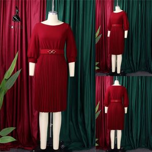 Robe de travail élégante pour femmes, col rond, manches trois quarts, plissée, style africain, été - Product Image 3