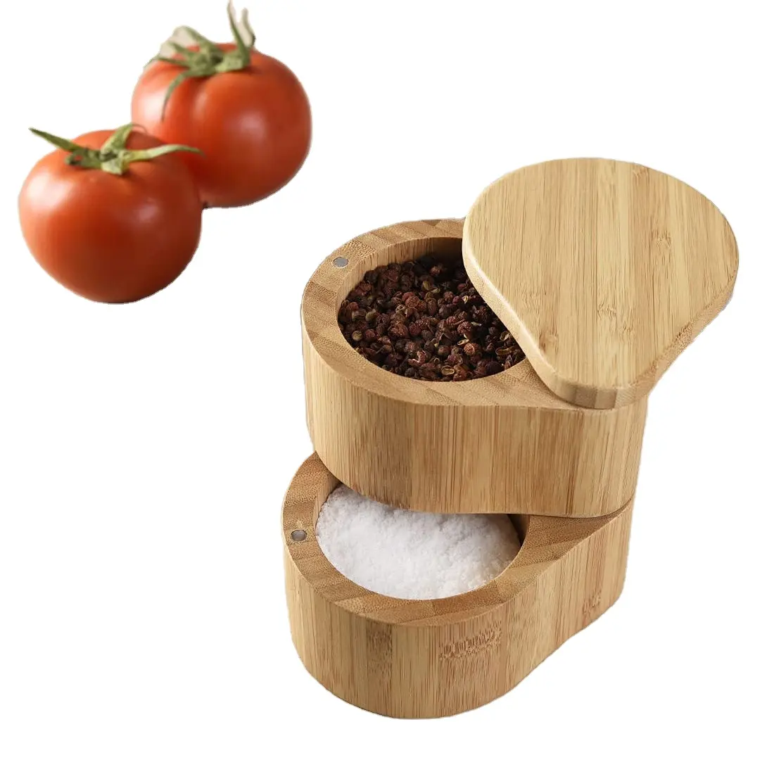 2 tiers Bamboo Salt Box Bamboo Spice box Container With Magnetic Lid For Secure Strong Storage for Herb Seasoning