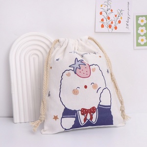 Resistente e riutilizzabile in cotone con coulisse zaino in tela con tasca laterale modello cartone animato sport Gym Sack per uomini e donne - Product Image 6