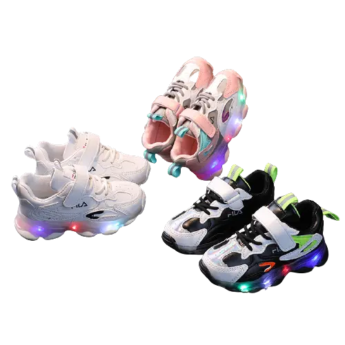 Fashion hook and loop Boys Girls Children shoes Kids Running Shoes Sneakers LED Light Up Luminous Sport shoes