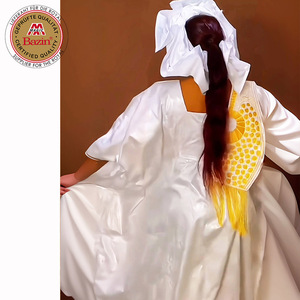 Weißes Bazin Boubou mit Goldenen Quasten Afrikanisches Damen Dashiki Bazin Kleid Übergröße Afrikanische Damen Hochzeitskleid Partykleid Bazin Kleid - Product Image 4