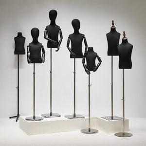Manichino Mezzo Busto per Esposizione Abbigliamento Bambini, Espositore Nero in Lino per Bambini e Bambine, per Vetrina - Product Image 1