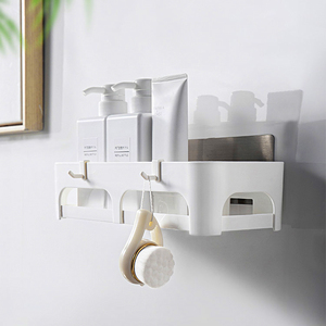Plastic Corner Shower Caddy Bathroom Shower Shelf Storage Basket Adhesive Storage Organizer for Shampoo & Toiletries