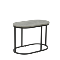 Tables basses gigognes lot de 2 tables rondes modernes en bois marbré blanc, table d'appoint cadre en métal noir ovale-dessus gris et pied noir