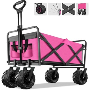Chariot de camping de sable rose avec grandes roues chariot de plage de jardin pliant structure de plate-forme de chariot pliable pliable maison chariot à bras - Product Image 1