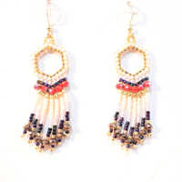 Boucles d'oreilles pendantes tissées à la main en perles de riz Miyuki, style ethnique bohème rétro classique, avec pompon hexagonal creux