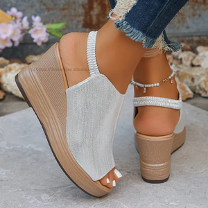 Sandalias de cuña para mujer al por mayor, estilo europeo y americano, con boca de pez grande, nuevas sandalias romanas de verano con suela gruesa - Product Image 3