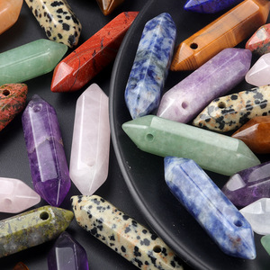 10*40mm 더블 포인트 육각 기둥 펜던트 천연 크리스탈 스톤 드릴링 및 연마된 루즈 스톤 DIY 목걸이 재료 - Product Image 1